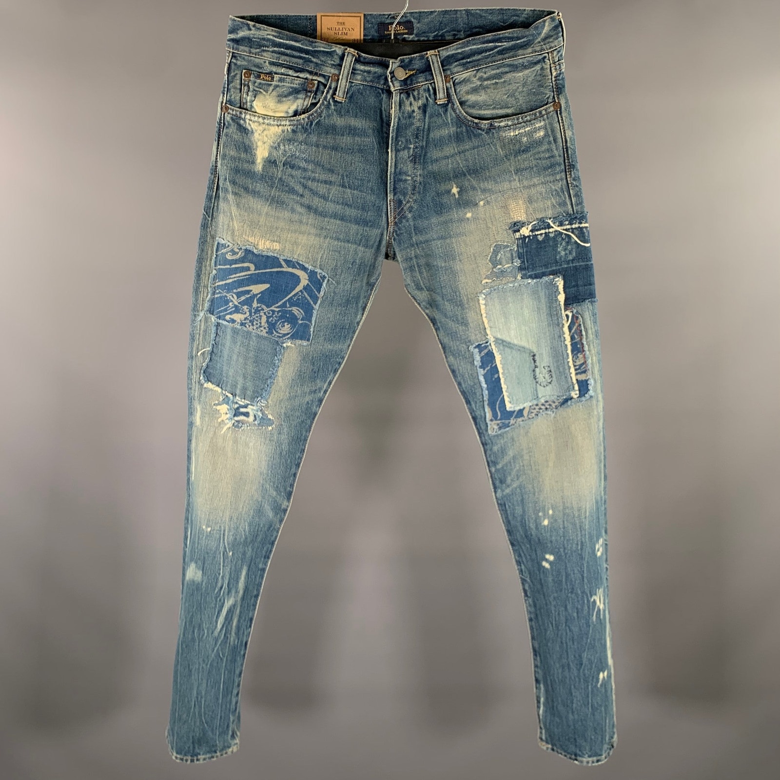 Polo By Ralph Lauren Size 32 Blue Patchwork Denim Slim Fit Jeans